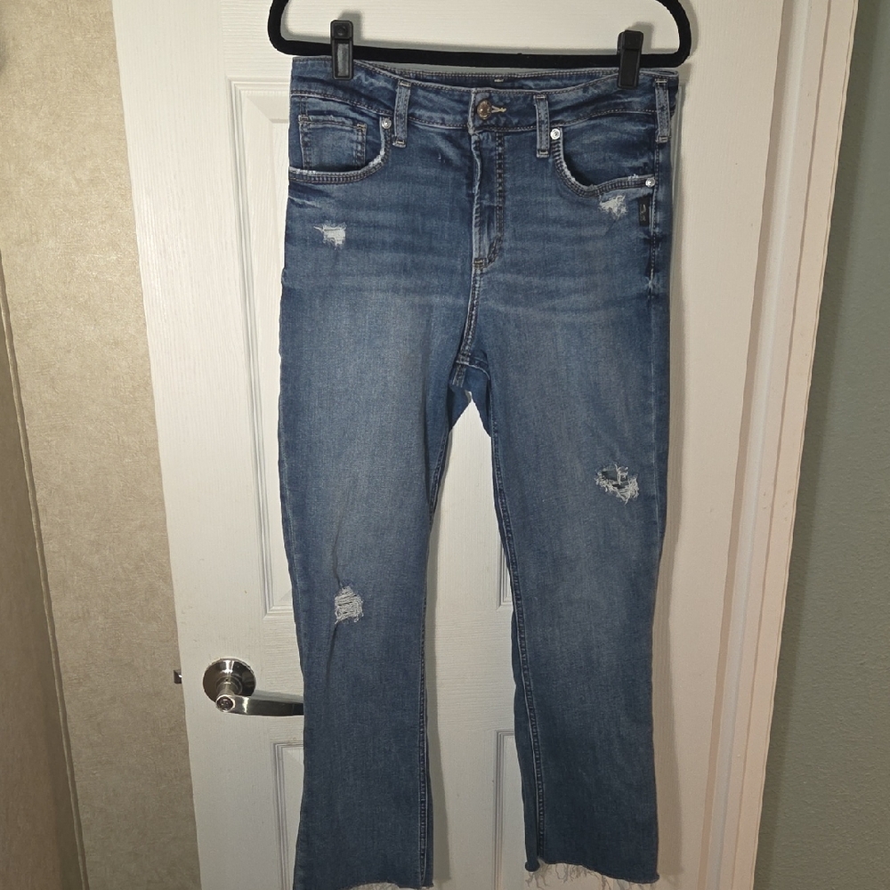 Silver Jeans Co. "Avery" Stylish Blue Distressed Mens Denim Jeans Size 32/35
